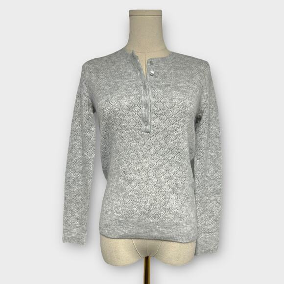 LOFT Outlet Pointelle Knit Long Sleeve Henley Pullover Sweater Heather Gray XSP - Picture 1 of 6